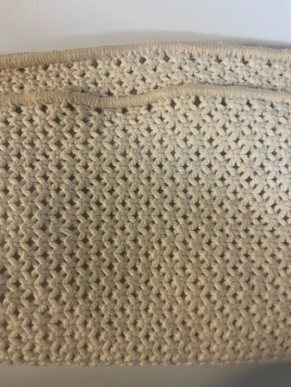 Vintage Mid Century Cream Macrame Clutch with‎ Wood Bead Accents 11x6in Bohemian